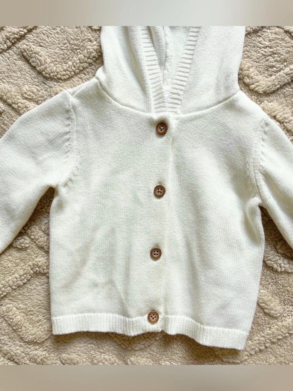 Carter’s Baby Girl Hooded Sweater 6-9M NWT Button Up Cream Cardigan W/ Bear Ears